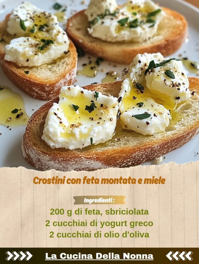Crostini con feta montata e miele