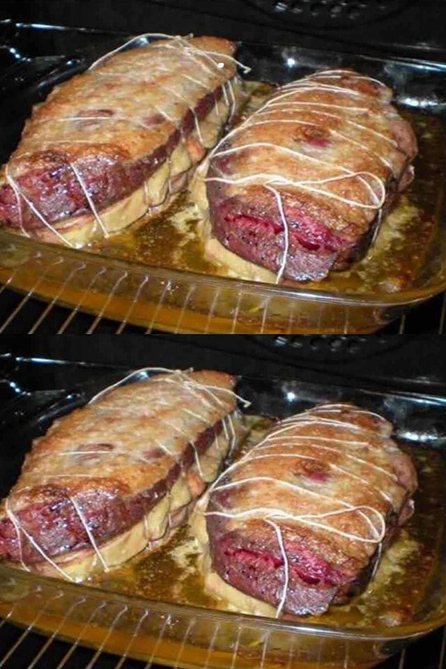 Pechugas de pato rellenas de foie gras y manzanas especiadas