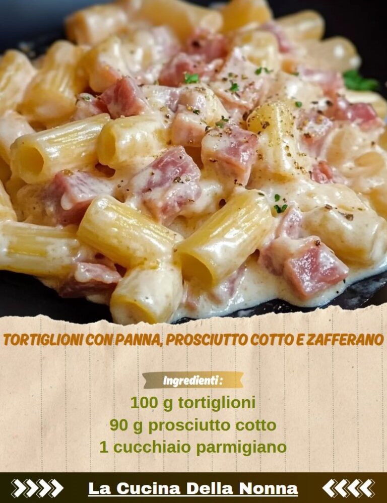 Tortiglioni con panna, prosciutto cotto e zafferano
