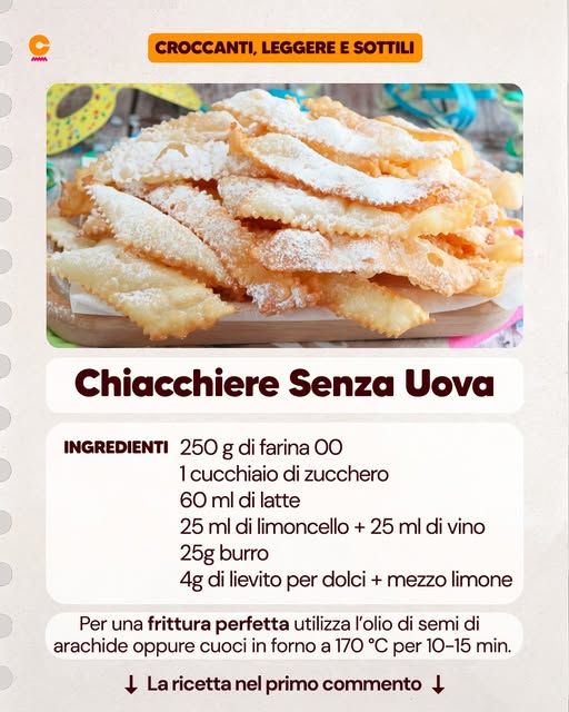 Chiacchiere senza uova: la ricetta della variante leggera e golosa