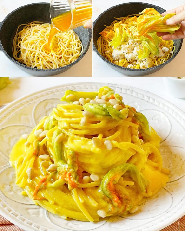 Pasta ai fiori di zucca e zafferano: la ricetta del primo piatto cremoso e colorato