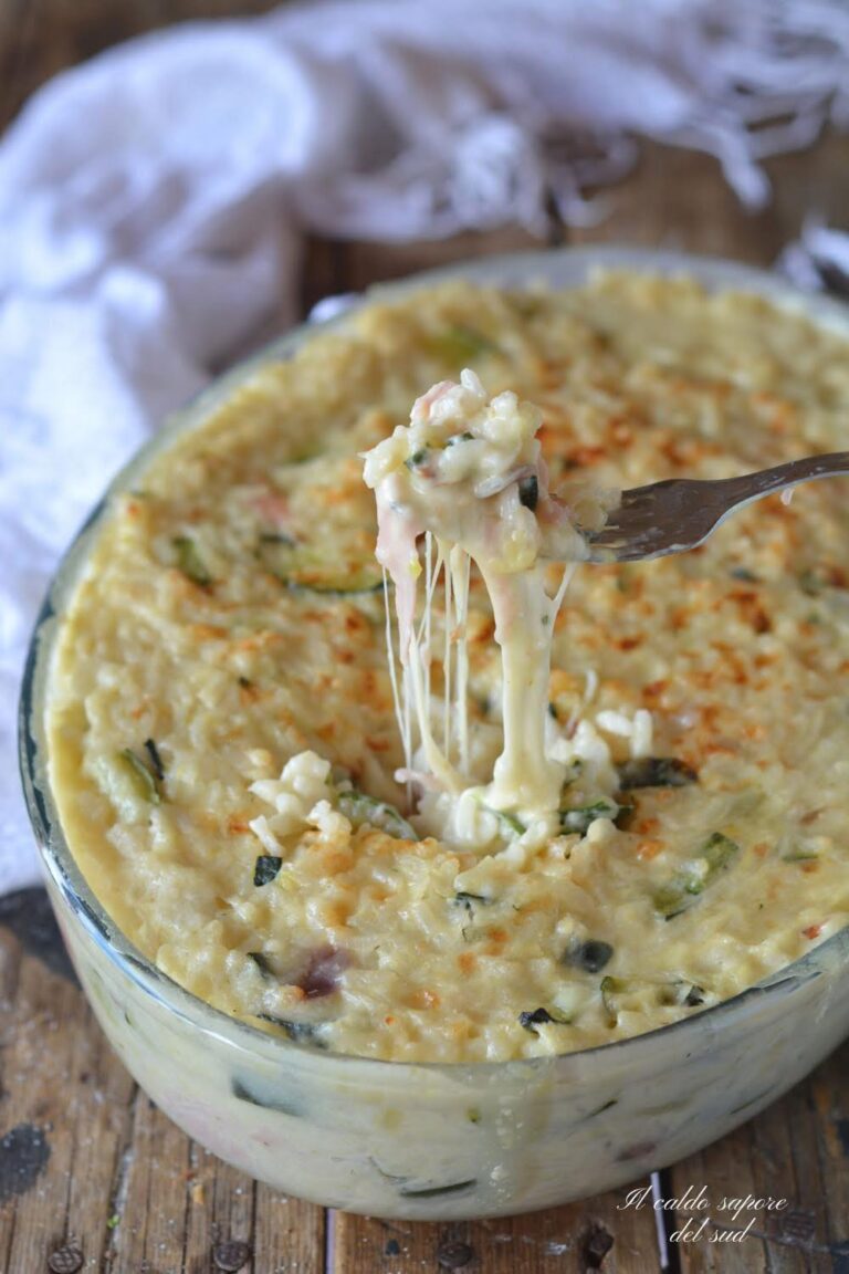 Riso al forno con zucchine scamorza affumicata e prosciutto