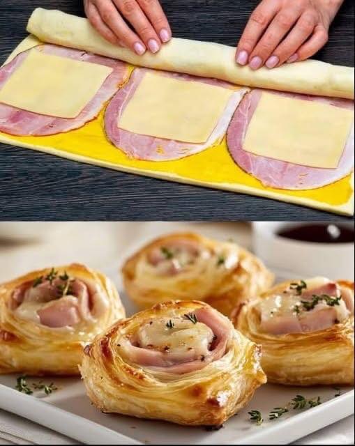 Girandole di pasta sfoglia prosciutto e formaggio