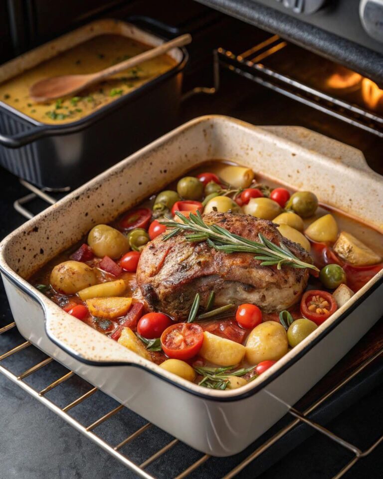 Arrosto di Pollo (o Maiale) con Patate Pomodorini e Olive al Forno