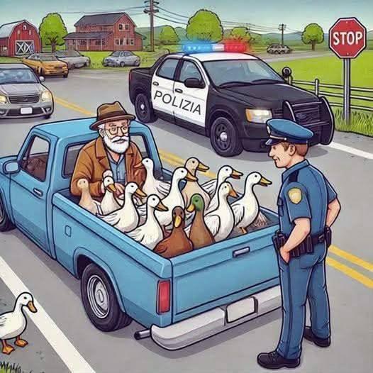 BARZELLA DEL GIORNO: Un agente di polizia ferma un anziano alla guida di un pick-up.