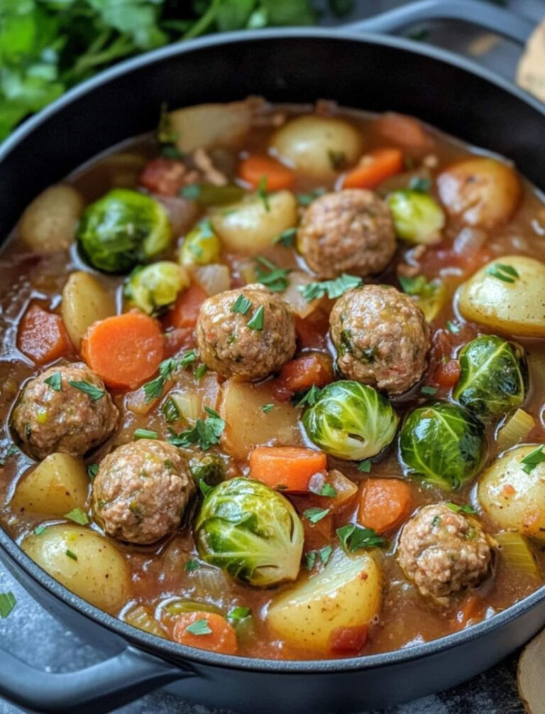 Stufato di cavoletti di Bruxelles con polpette Ricetta completa