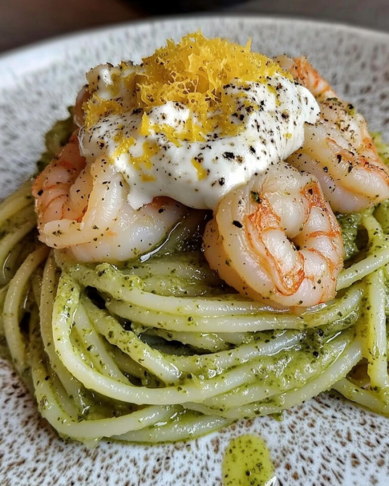 Spaghetti con Zucchine, Gamberi, Stracciatella e Scorza di Limone