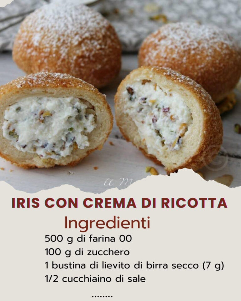 Iris con Crema di Ricotta: soffici e dorati, ripieni di dolce crema di ricotta. Perfetti per un peccato di gola irresistibile!