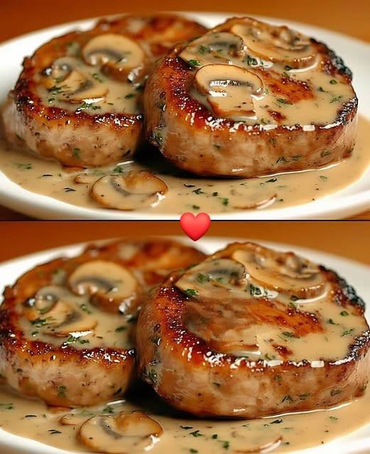 FILETES DE CERDO EN SALSA CREMOSA CON CHAMPIÑONES :