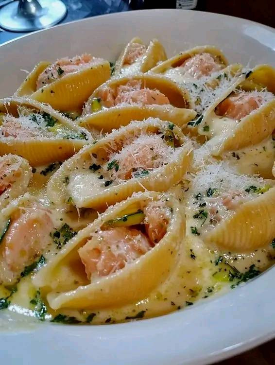 Titolo: Conchiglioni al Salmone e Zucchine: un abbraccio di sapori!