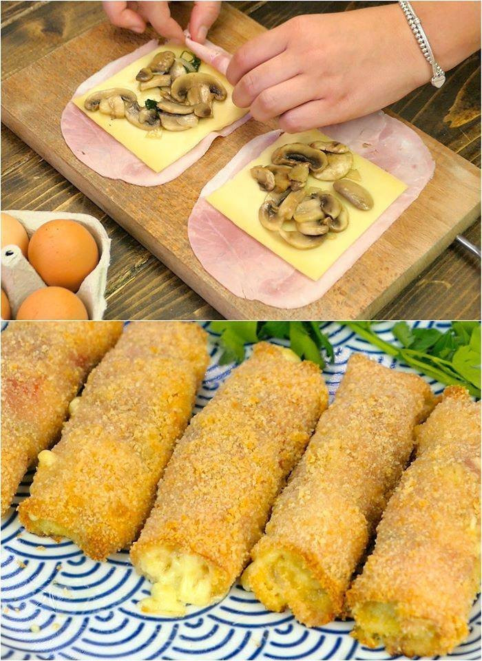 Panini con prosciutto, formaggio e funghi