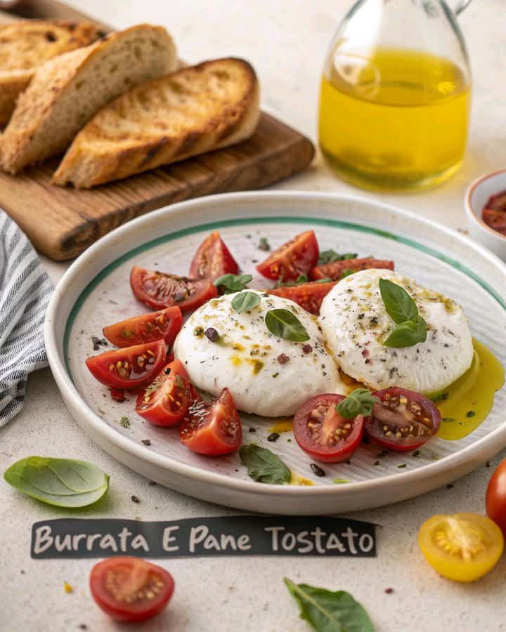 Pomodori Arrostiti con Burrata e Pane Tostato