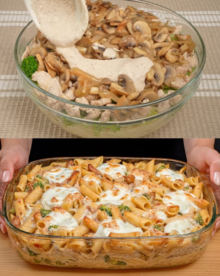 Pasta al forno cremosa con pollo e broccoli