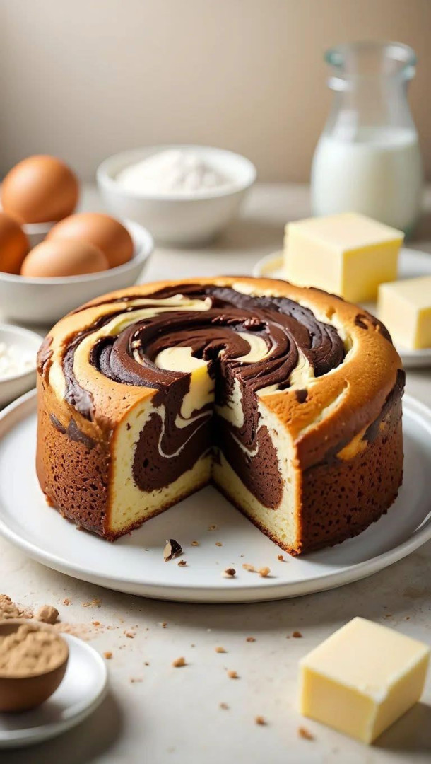 Bizcocho de chocolate marmoleado sin manteca: