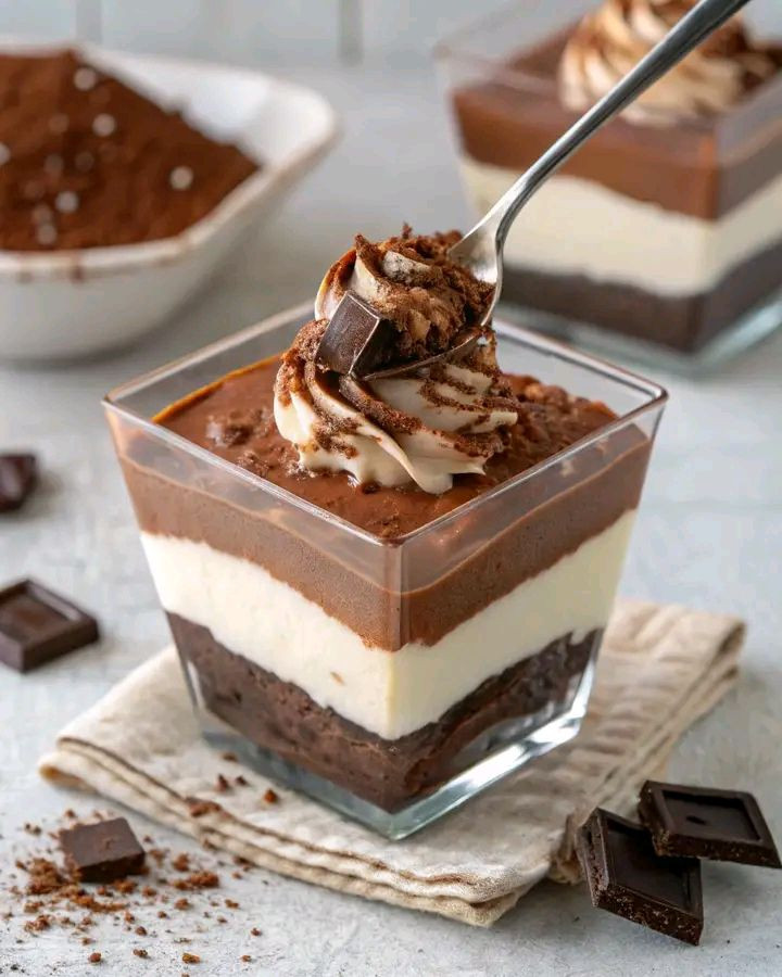 Delizia Tre Strati: Mousse al Cioccolato Fondente, Crema alla Vaniglia e Mousse al Cioccolato al Latte