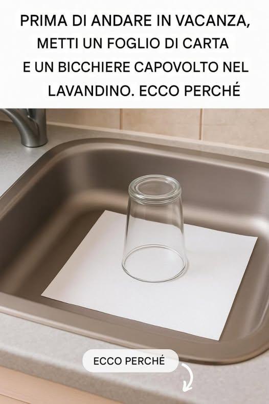 Ecco perché dovresti sempre lasciare un bicchiere rovesciato e un pezzo di carta nel lavandino prima di andare in vacanza